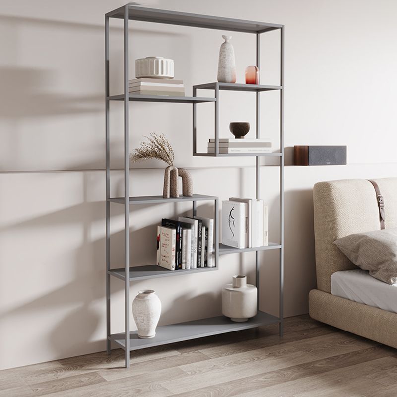 Vertical Metal Bookshelf Contemporary Open Back Bookcase with Shelves