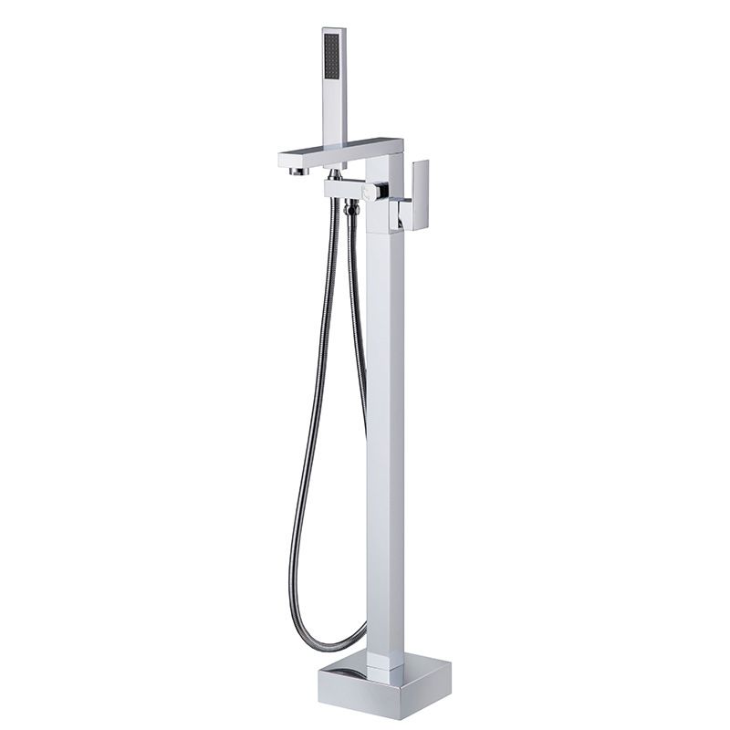 Bathroom Freestanding Tub Filler Floor Mounted One Handle Fixed Faucet with Hose