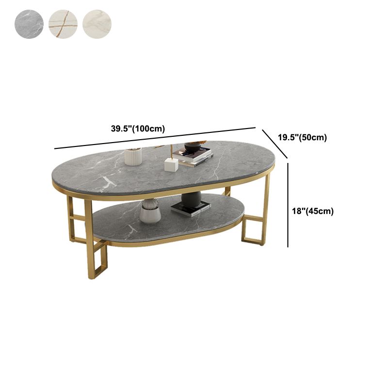 Glam 17.7" H Oval Slate Coffee Table Iron Frame Cocktail Table