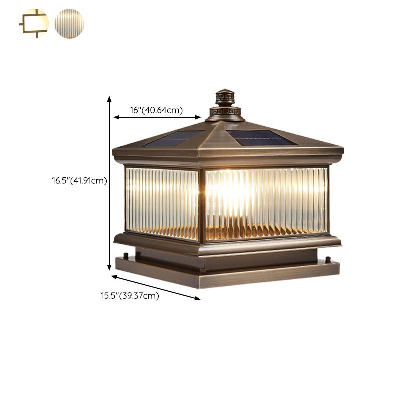 Square Shape Waterproof Pillar Lamp Modern Metal Outdoor Lights in Bronze