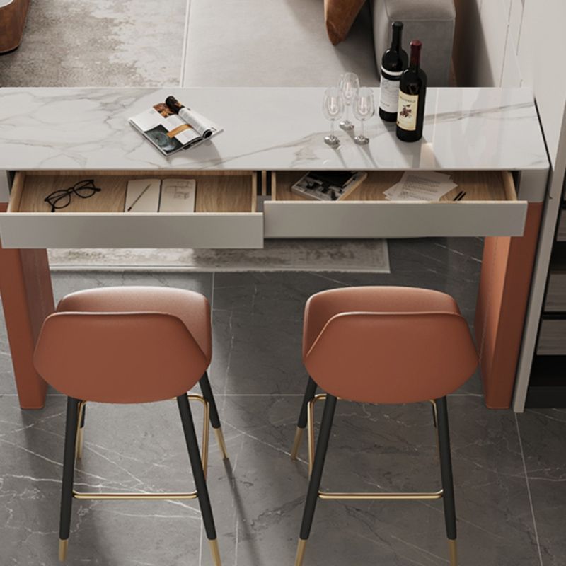 Contemporary Rectangle Bar Dining Table Leather and Wood Pedestal Bar Table