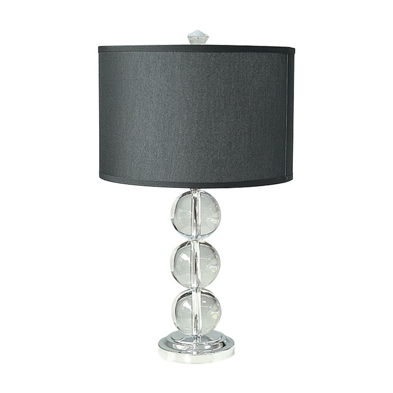 Fabric Drum Night Table Lighting Minimalist 1-Bulb Black Nightstand Lamp with Crystal Accent