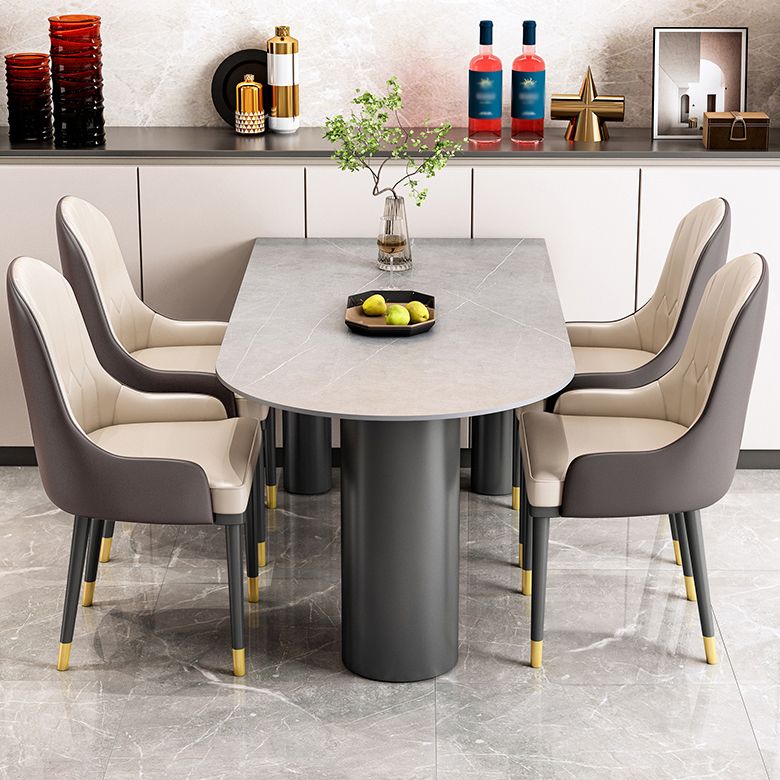Modern 3 Legs Dining Table Stone Top and Metal Base in Black Dining Table
