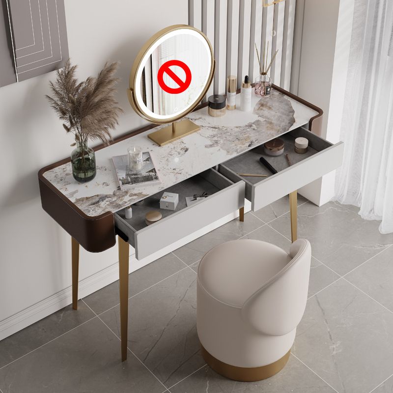 Faux Leather Makeup Vanity Desk Glam 2-Drawer Dressing Table
