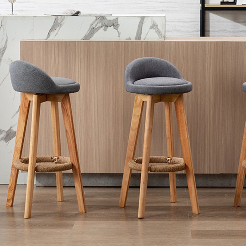 Nordic Indoor Low Back Barstool Swivel Rubberwood Tall Stool with Upholstered