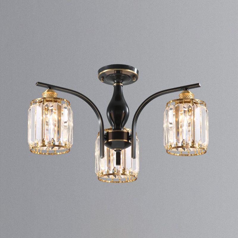 Éclairage de plafond de chambre à coucher multi-tampons moderne de cuivre en cuivre avec nuance en cristal