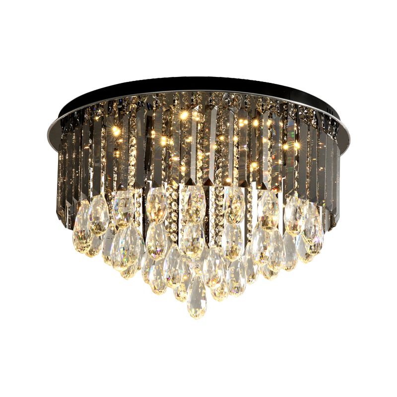 Crystal Drip Conical Flush Mount Light Modern 6/10 Heads Ceiling Lighting in Black, 19.5"/23.5" Wide