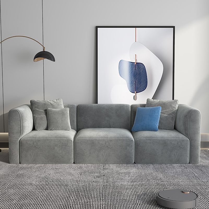 Gray Velvet Sofa with Chaise 68.9 " D Square Arm Sofa with Pillows