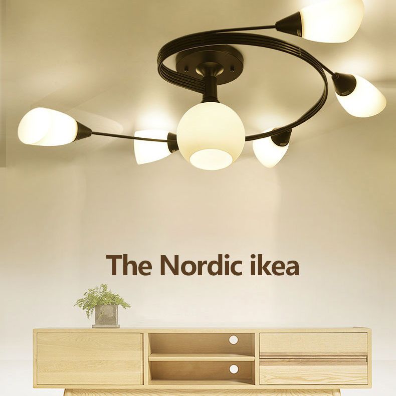 Curved Arm Flush Mount Lighting Traditional Minimalist White Glass Semi Flush Light for Bedroom
