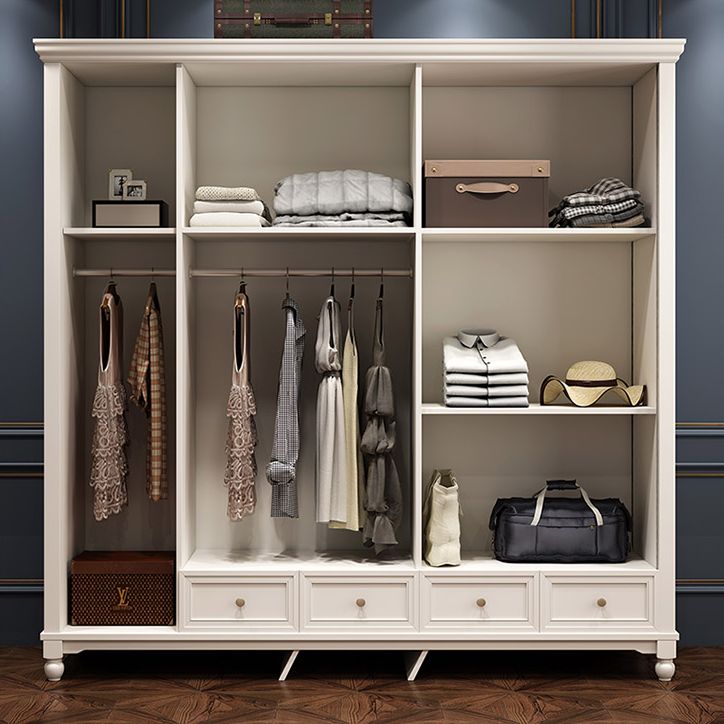 French Country White Wardrobe for Bedroom Rubberwood Cabinet with Drawers