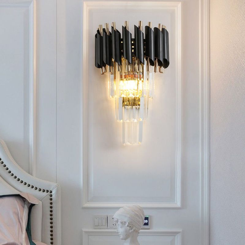 Crystal Geometric Shape Wall Light Modern Style 2 Lights Wall Light Sconce in Black