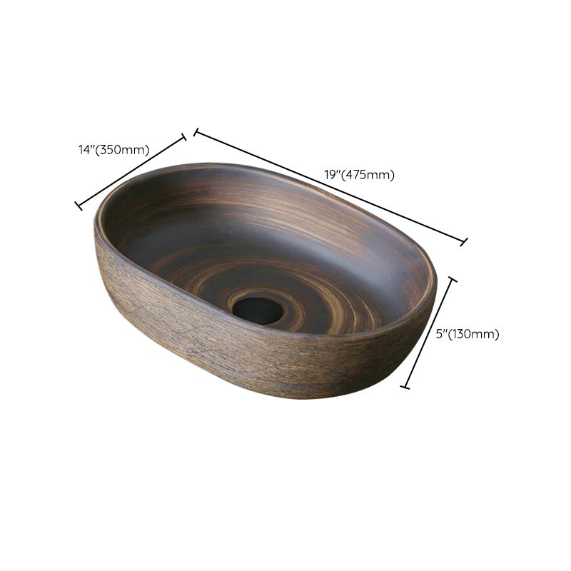 Traditional Bathroom Sink Porcelain Oval-Shape Vessel Lavatory Sink with Pop-Up Drain