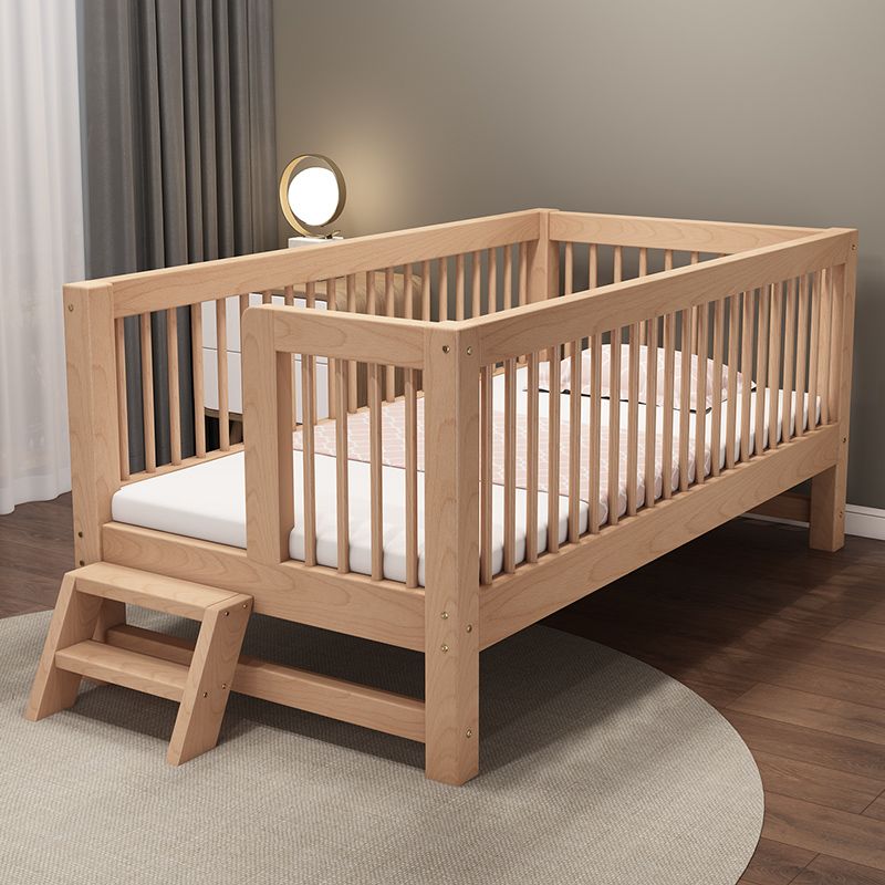 Solid Wood Nursery Bed Modern Beech Baby Crib with Guardrails