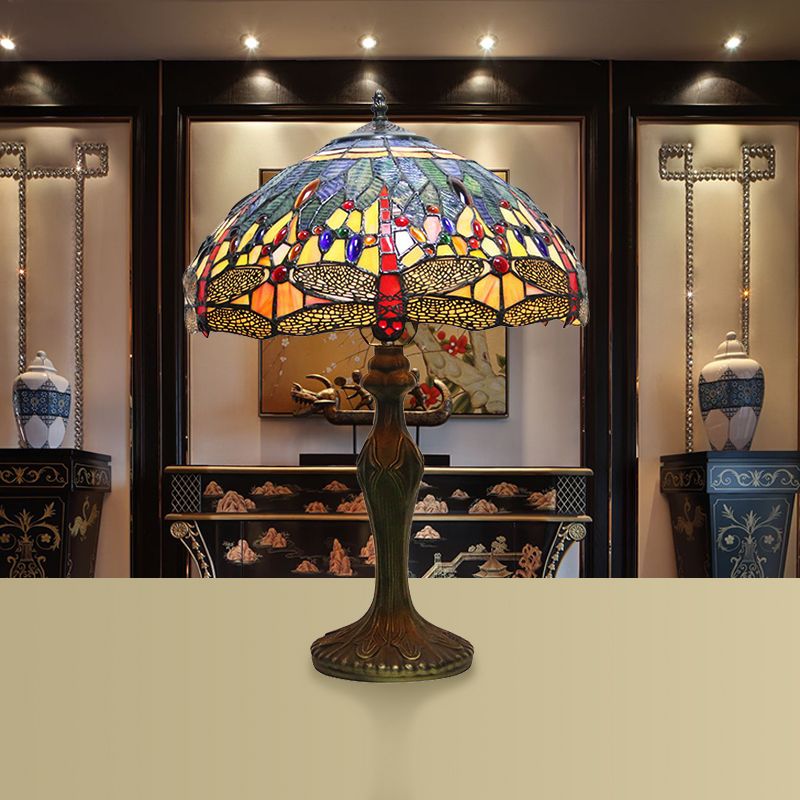 Lampada da tavolo da tavolo Dragonfly Lampada accento in vetro a 1 luci in finitura in bronzo antico per lo studio