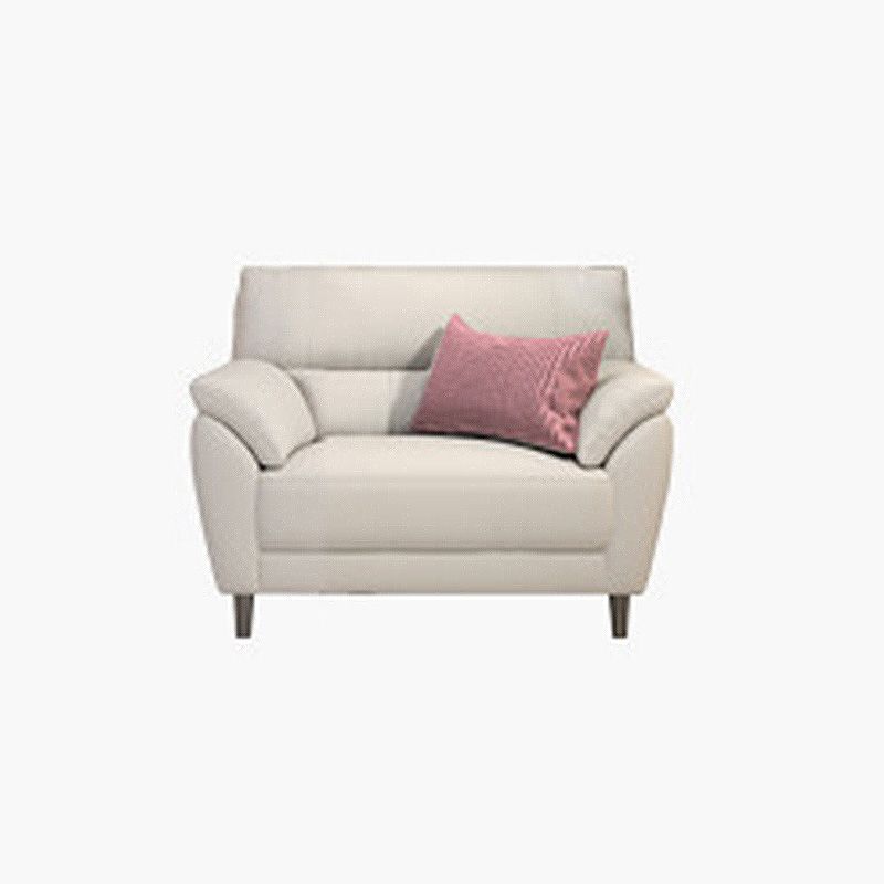 Contemporary Leather Pillow Top Arm Beige Sewn Pillow Back Sofa Couch