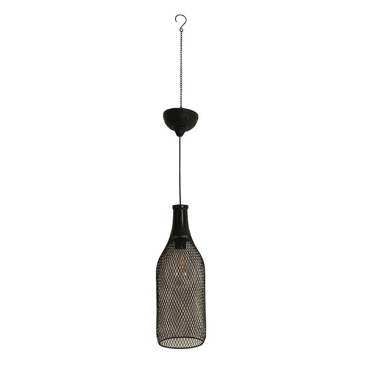 Industrial Black Pendant Light Outdoor Solar Bottle Mesh Hanging Light