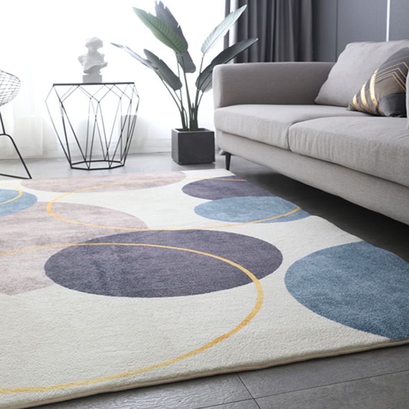 Modern Living Room Rug Blue Polyester Area Rug Geometric Pattern Non-Slip Backing Area Carpet