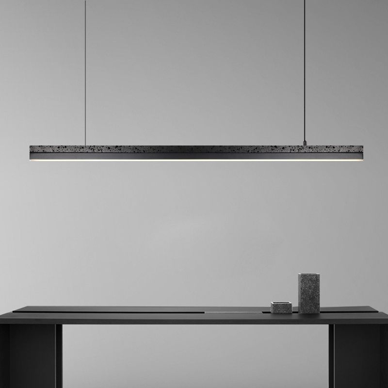 1-Light Island Lighting Postmodern Style Linear Shape Metal Chandelier Lamp in Black