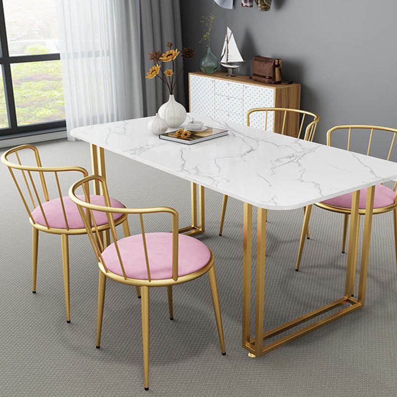 Rectangle Double Pedestal Dining Table Glam Faux Marble Table for Dining Room