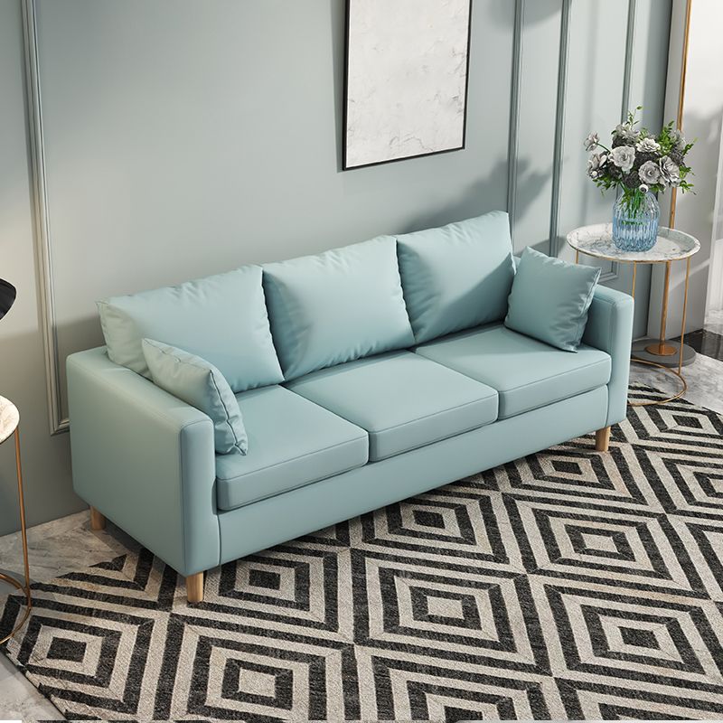 Modern 3-Seater 28.34" H Faux Leather Square Arm Sofa with 2 Pillows