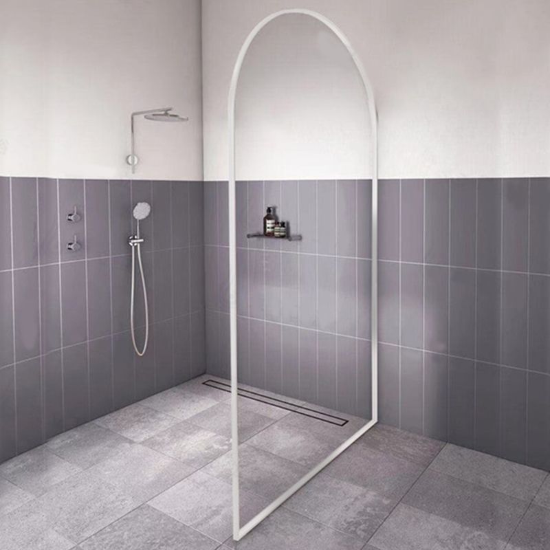 White Shower Door Frame Single Fixed Frosted Tempered Shower Bath Door
