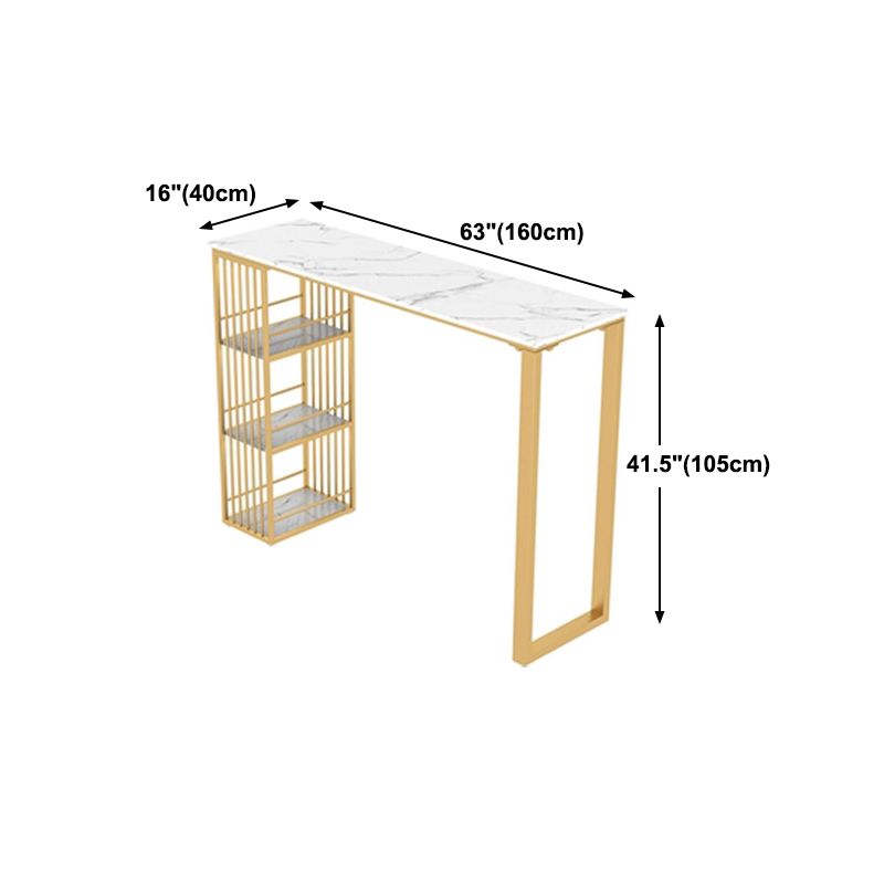 Glam White Marble Bar Dining Table Rectangle Indoor Bistro Table with Shelve