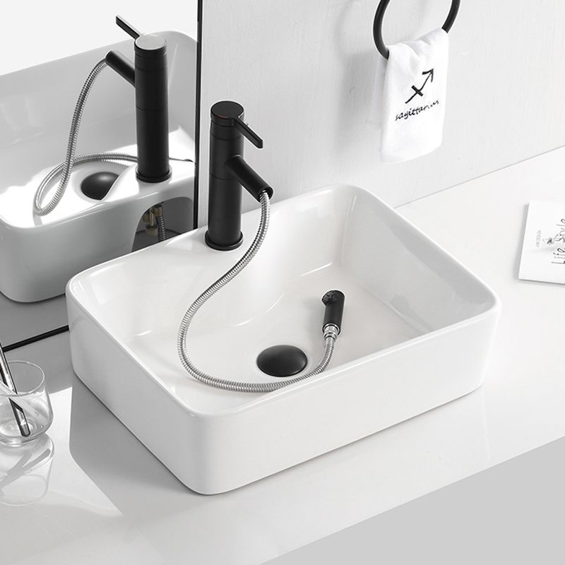 Contemporary Bathroom Sink Porcelain Solid Color Rectangular Vessel Bathroom Sink