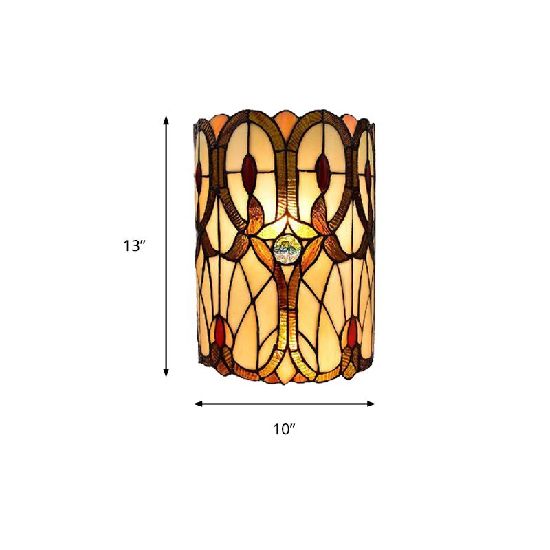 Victorian Style Wall Sconce 1 Light Stained Glass Wall Mount Light in Brown for Bedroom