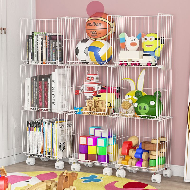 Modern Style Bookshelf Standard Closed Back Metal Bookcase for Home with Wheels