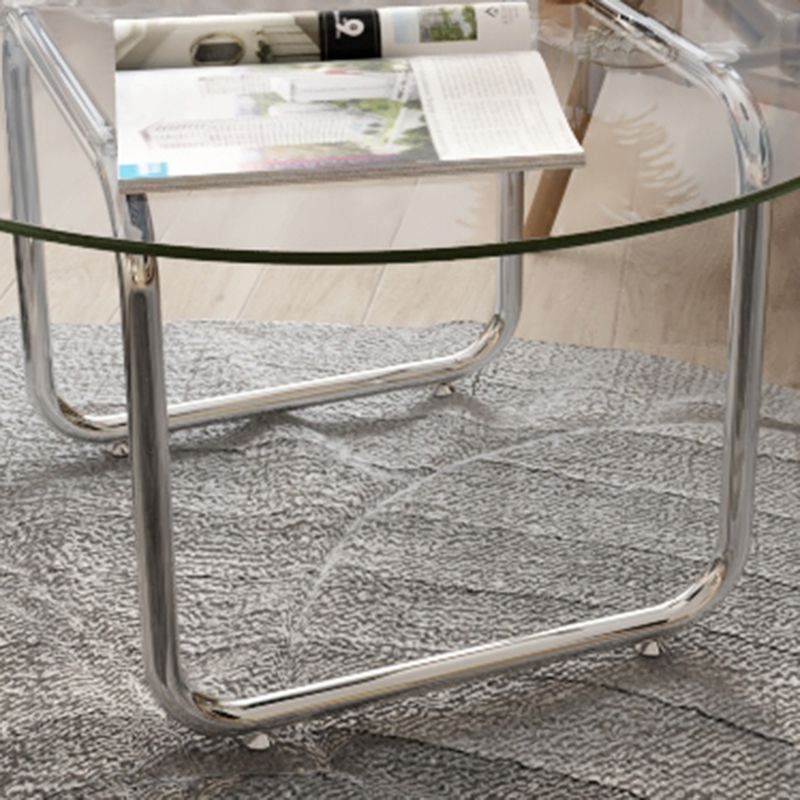 Contemporary Round Glass Top Coffee Table with Steel Sled Legs