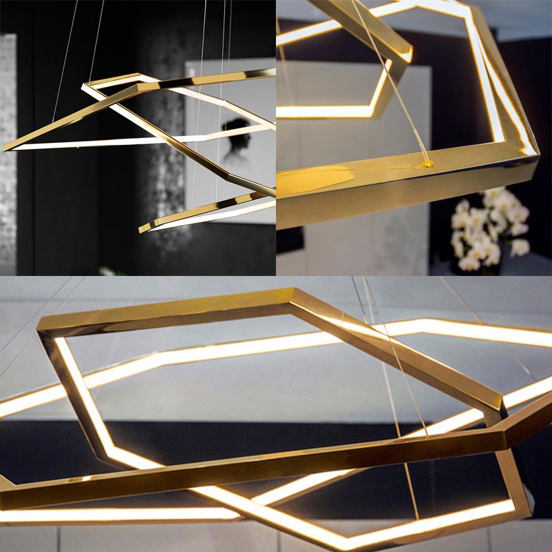 3-Tiered Pentagons LED Hanging Chandelier Minimalist Light Wood Acrylic Ceiling Pendant in Warm/Natural Light