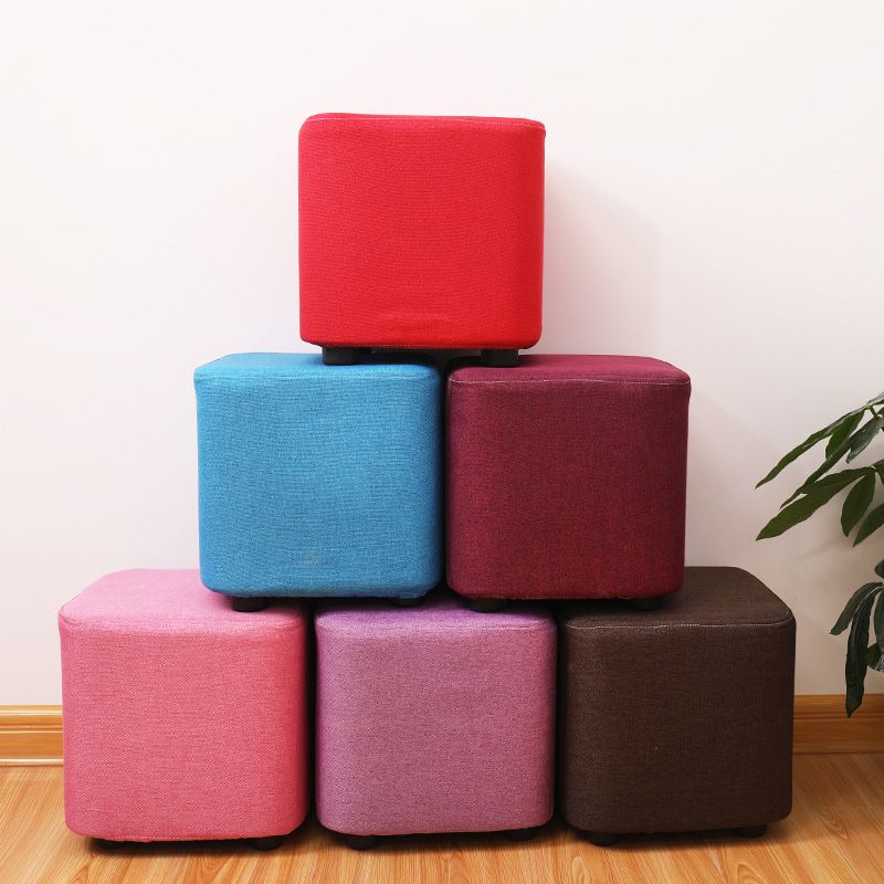Contemporary Pouf Ottoman Fabric Upholstered Tear Resistant Square Ottoman