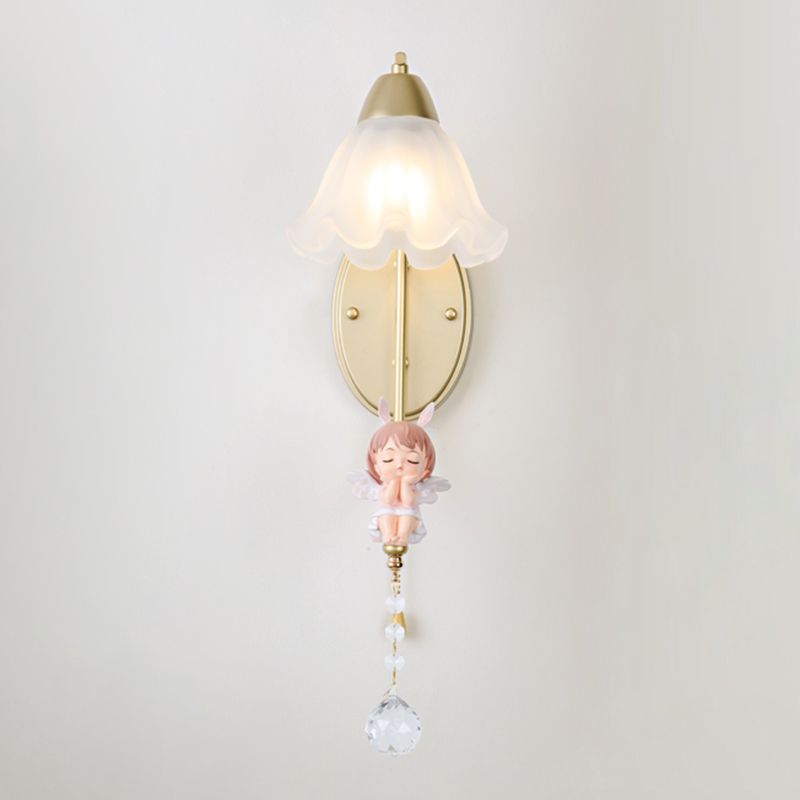 Flower Shape Glass Wall Sconces Modern 1 Light Wall Mount Light Fixture in Gold