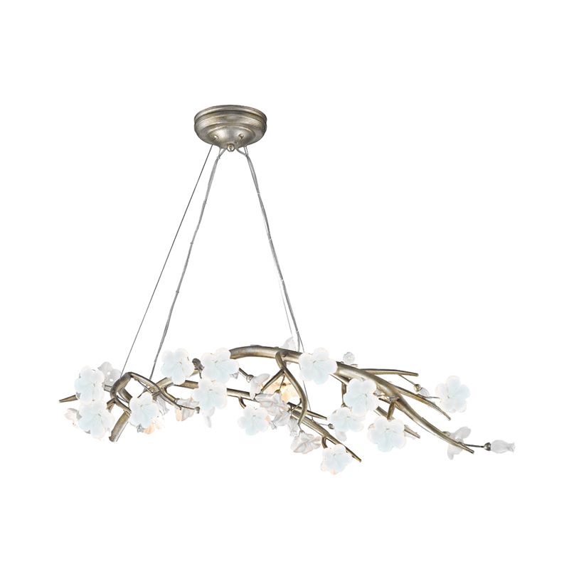 Flower Metallic Chandelier Lighting Fixture Rural 9 Lights Bedroom Hanging Lamp Kit in Silver