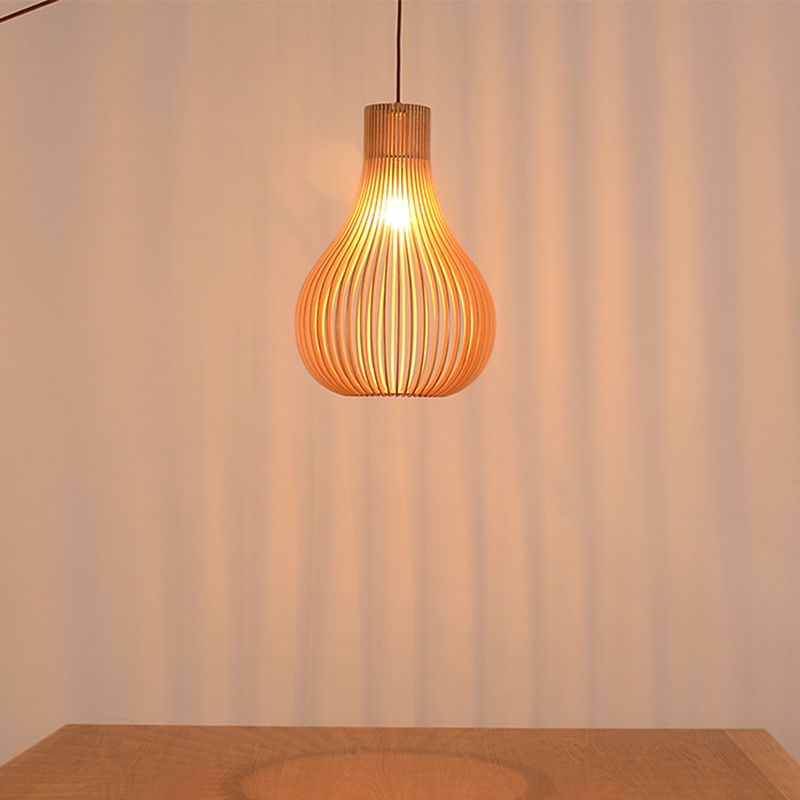 Rilegamento minimalista 1-bulbo sospeso a sospensione Beige BEIGE LAMPAGGIO SOSPENSIONE SOSPENSIONE CONDA CON OMBIO IN LEGNO, 12 "/15" W