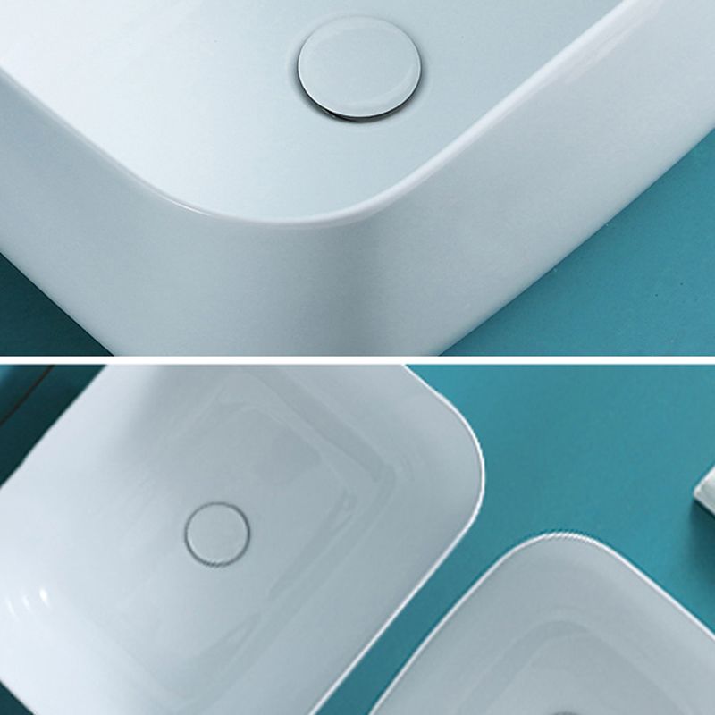 Modern Bathroom Sink with Single Faucet Hole Porcelain Rectangular Vessel Lavatory Sink