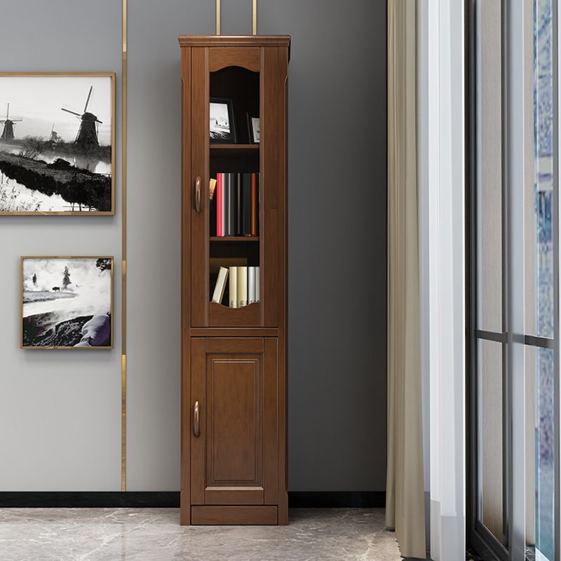 76.8" Tall Solid Wood Accent Cabinet Glass Paned 2 Doors Storage Cabinet