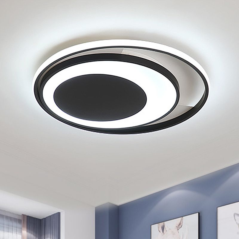 Negra Semi Flush Lighting LED modernista 16 "/19.5" De ancho de ancho de metal Semi Flush Lámpara de montaje en luz blanca/cálida