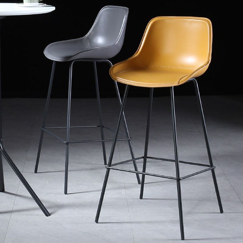 Contemporary Upholstered Low Back Bucket Bar Stools with Metal Base