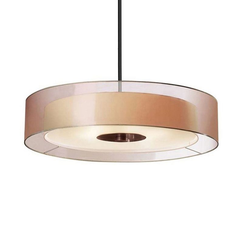 Drum Pendant Light Fixture Modernism Fabric Coffee LED Hanging Ceiling Light, 16"/19.5"/23.5" Dia
