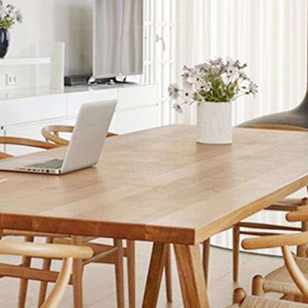 Rectangle Solid Wood Dining Table Modern Natural Tripod Base Dining Table