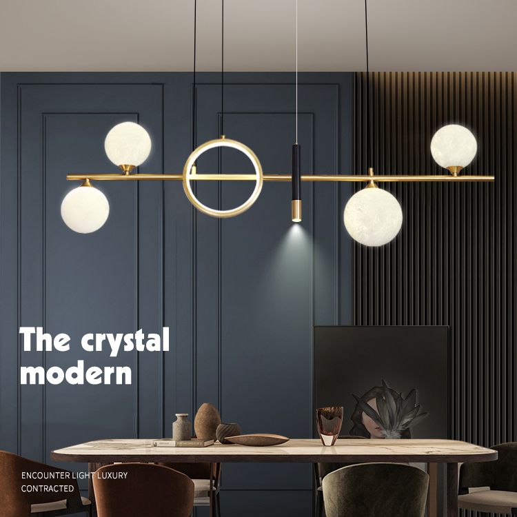 Sala da pranzo ombreggiata isola a sospensione Light Metal LED Isola contemporanea Lampada in oro