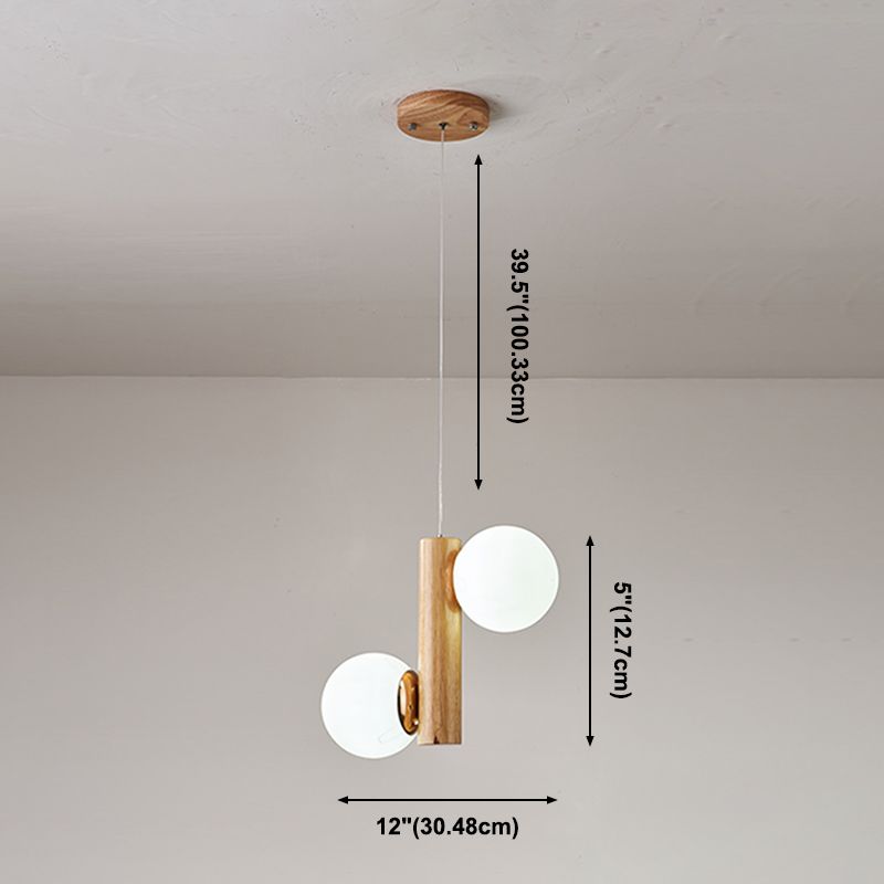 Glass Globe Pendant Chandelier Nordic Wood Hanging Light for Dining Room