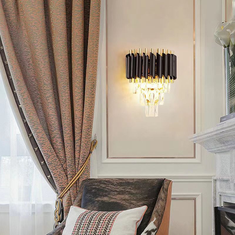 Crystal Geometric Shape Wall Light Modern Style 2 Lights Wall Light Sconce in Black