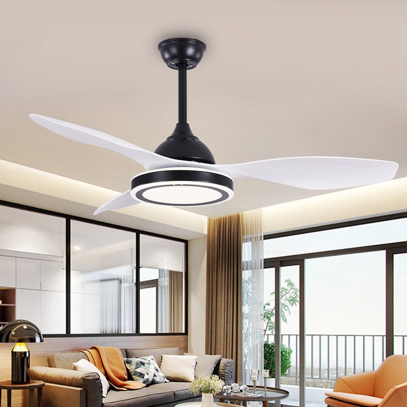 48 "brede LED -cirkelvormige plafondventilator Licht Moderne zwarte acryl semi -spoelmontage verlichting voor woonkamer, 3 messen