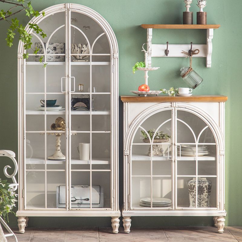 Traditional Pine Curio Cabinet Glass Doors Display Stand with Doors