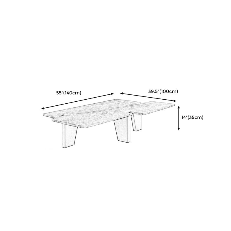 13.7"H Contemporary Wooden 3-leg Base White/grey Irregular Marble Coffee Table