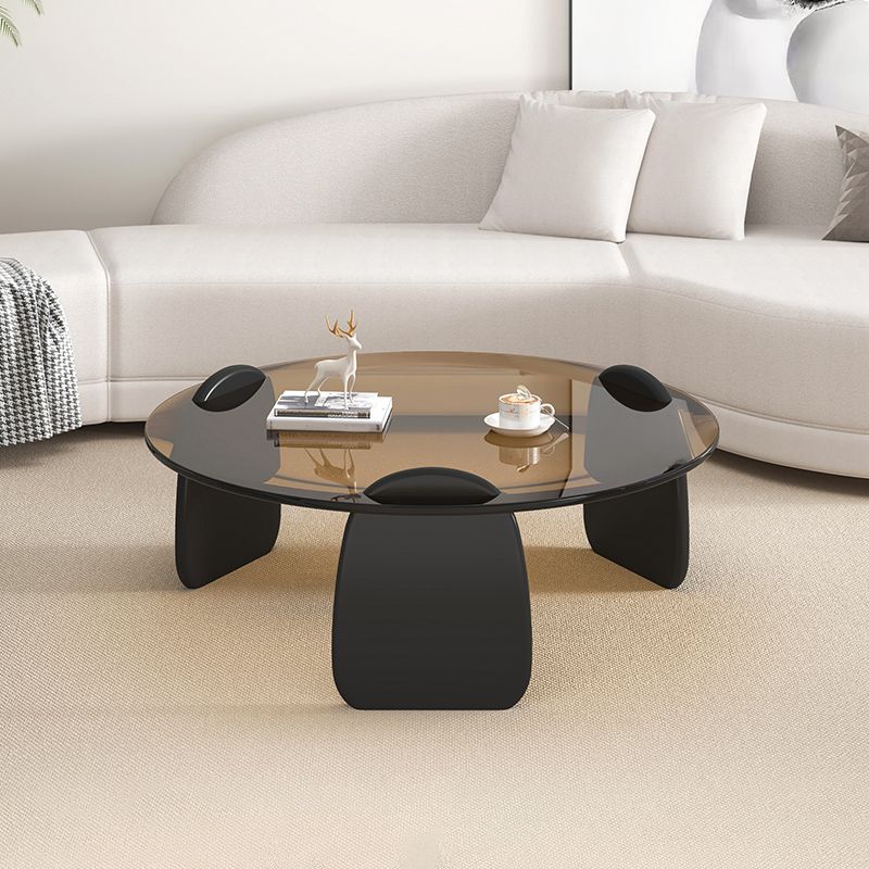 3 Legs Coffee Cocktail Table with Round Glass Top Contemporary