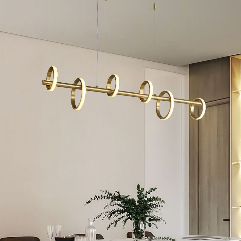 Mid-Century Gold Linear Island Pendant Lighting Multiple Round LED Metal Island Ceiling Light for Dining Table