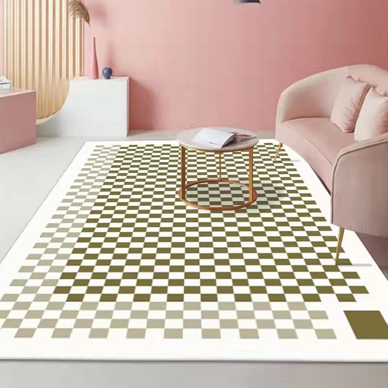 Yellow Modern Carpet Polyester Checked Pattern Carpet Washable Carpet for Drawing Room